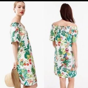 J.Crew Off the Shoulder Tropical Shirt Dress Sz4